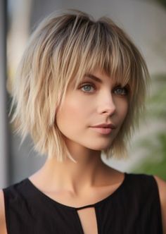 Blond Shaggy Bob With Bangs, Kort Bob, Blonde Haircuts, Shaggy Short Hair, Short Shag Hairstyles, Short Hair Trends, Messy Short Hair, Choppy Bob Hairstyles, Chin Length Hair