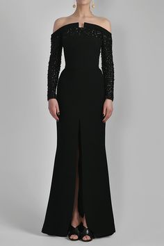 Her Trove - Jet black canton crepe beaded gown Saiid Kobeisy, Black Fr, Dark Dress, Teri Jon, Evening Jumpsuit, Evening Gowns Elegant, Beaded Gown, Black Evening Dresses, Gala Dresses