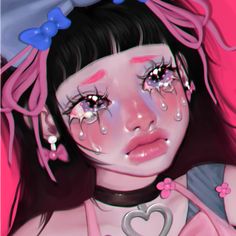 a painting of a girl with tears on her face