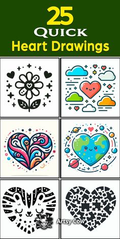 the 25 quick heart drawings are easy to draw and great for beginner's