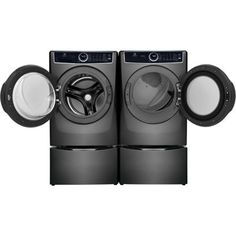 the front load washer and dryer are shown with speakers on each one side