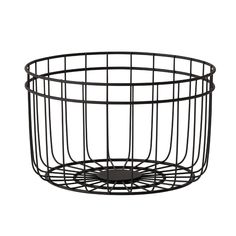 a metal wire basket on a white background