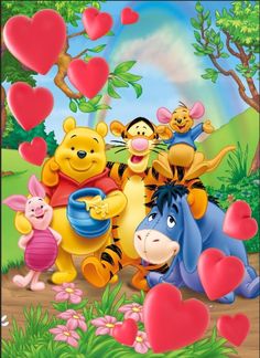 winnie the pooh and friends with hearts