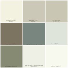 several different shades of gray, white and green paint colors with the same color scheme