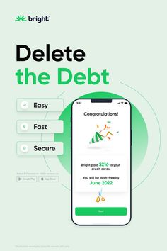 a phone with the text delete the debt on it