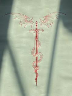 a drawing of a medical symbol with wings and a snake on it's back