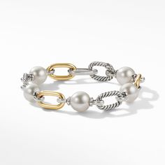 DY Madison Pearl Chain Bracelet in Sterling Silver with 18K Yellow Gold, 11mm Gold And Pearls, David Yurman Bracelet, Jewelry Cleaner, Pearl Chain, High Jewelry, David Yurman, How To Make Ornaments, Jewelry Pouch, Cultured Pearls