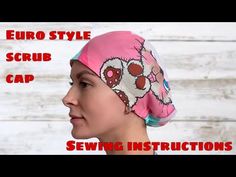 a woman wearing a pink bandana with skulls on it and the words sewing pattern below