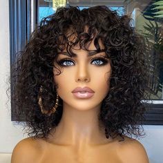 Water wave minimalist glueless lace 100% human hair. The upgraded 2.0 wig has a more natural look for its newly added undetectable top lace for parting. Kręcony Bob, Wig Inspiration, Curly Fringe, Short Pixie Bob, Color Wigs, Color Rubio, Hairstyles Pictures, Curly Bob Wigs, Curly Human Hair Wig