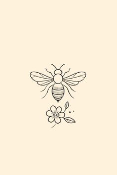 a black and white drawing of a bee on a flower