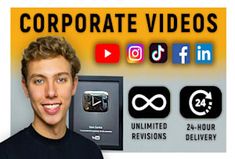 a man is smiling and standing in front of an advertisement for the company's video app