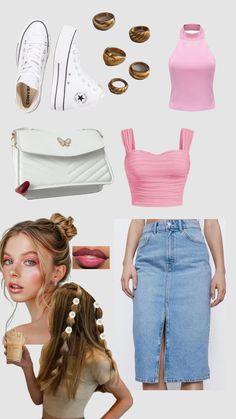 a collage of different types of clothing and accessories including shoes, sunglasses, lipstick, hair