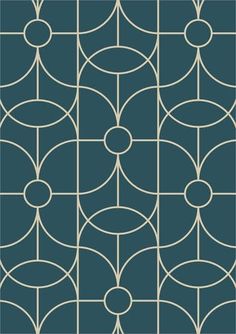 an art deco wallpaper pattern in blue and beige with circles on the top right side