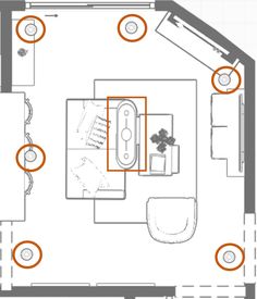 the floor plan for a living room with furniture and other things in it, including a couch