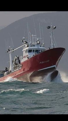 a red and white boat is in the water