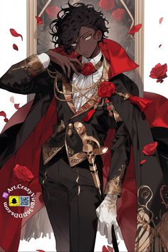 an anime character with black hair and red cape