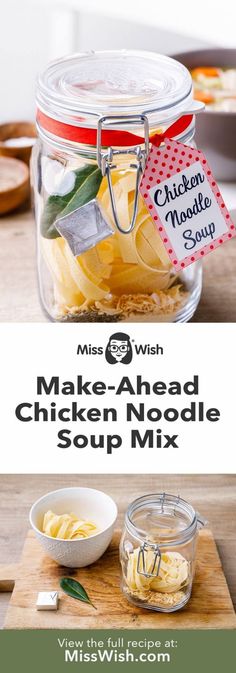 make - ahead chicken noodle soup mix in a glass jar