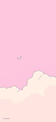 a pink sky with clouds and a crescent moon