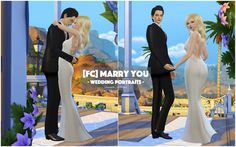 a couple dressed in black and white standing next to each other with the caption ifc marry you wedding portraits