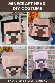 the instructions for how to make a paper minecraft head diy costume that is easy and fun