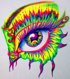 a drawing of an eye with bright colors