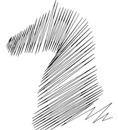 a black and white drawing of a horse's head with lines coming out of it