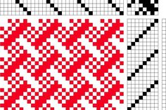 a cross stitch pattern with red and black squares on the top, bottom and bottom