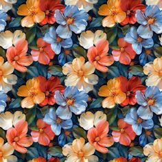 an image of colorful flowers that are in the middle of a wallpaper pattern,