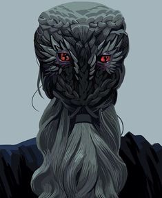 an image of a creature with long hair and red eyes