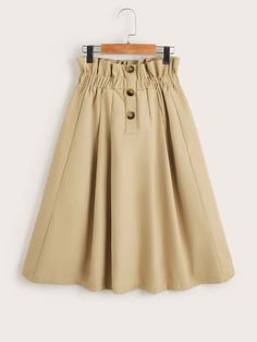 Khaki Casual Collar  Polyester Plain Flared Embellished Non-Stretch Spring/Summer/Fall Girls Clothing Girls Fall Fashion, Modest Girl, Shein Kids, Girls Skirts, Khaki Skirt, Girls Fall Outfits, Maxi Skirt Dress, Knee Skirts, Plus Size Skirts