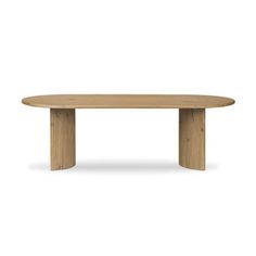 an oval wooden table on a white background