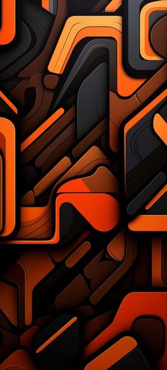 an orange and black abstract background with lots of different shapes