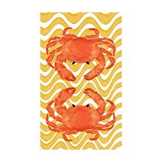 two orange crabs on yellow and white waves