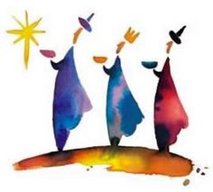 three colorful birds standing on top of a hill with a star in the sky above them