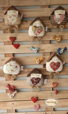 a wooden pallet filled with lots of heart shaped decorations