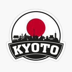 the tokyo skyline sticker is shown in black and white with an orange sun behind it