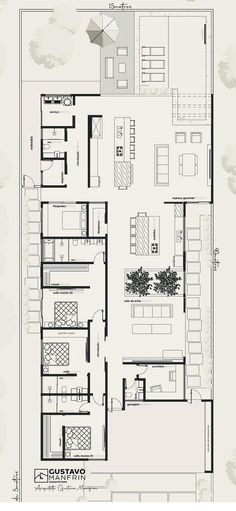 the floor plan for a modern house with two levels and an open living room, dining area