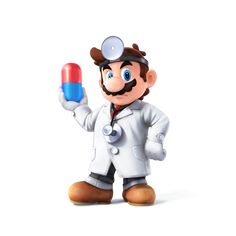 a cartoon character holding up a medicine pill