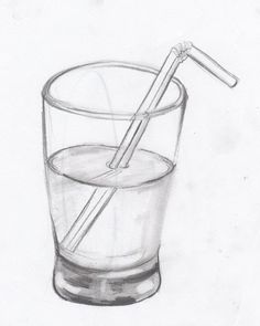 a pencil drawing of a glass filled with water and a toothbrush in the middle