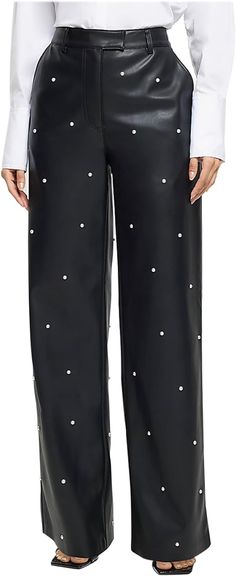 Add a touch of elegance to your outfit with our Pearl Embellished Black Faux Leather Pants. The black faux leather material not only adds edge to your look, but also offers durability. The pearl embellishments provide a refined and sophisticated touch. A perfect addition to your wardrobe. 92% Polyester, 8% Elastane Machine Wash Zipper Closure This faux leather pearl pants for women feature high waist, zip closure, 2 pockets, leather look, solid color, black leather pants, pearl design, wide stra Cool Leather Pants, Pearl Pants, Black Faux Leather Pants, Winter Knit Hats, Black Leather Pants, Pearl Leather, Pearl Design, Large Dress, Medium Dress