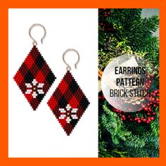 two pictures with the words earrings pattern and an image of a christmas wreath on it