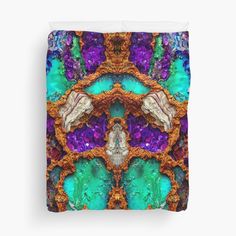 an abstract design with purple, green and orange colors on a white background duvet cover