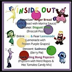 the inside out poster is filled with different things