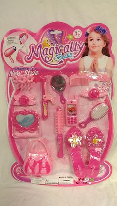 this is an image of a barbie doll set in pink and white packaging with accessories