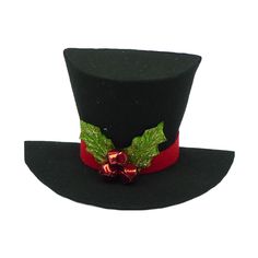 Frosty's top hat is ready to top your creations with its green holly leaves sprinkled with glitter and red, shiny bells serving as holly berries. This Snowman Hat is a perfect addition to any tree as a topper or filler, a tablescape, or a tiered tray. The options are endless for this versatile piece! • Materials: Felt, Metal• Dimensions: 10" x 5" x 5"• Colors: Black, Red, Green• Item Number: 78081 Follow us on social media for some effortless ‘how to’ inspiration! Felt Snowman Hat, Snowman Accessories, Fall Garlands, Paper Mesh, Snowman Hat, Summer Christmas, Holly Leaves, Trendy Tree, Frosty The Snowmen