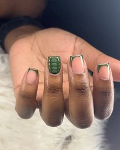 TheShortNailDealer 💅♠️🃏 on Instagram: "Hunter Green 🥦 #browardnails" Hunter Green And White Nails, Short Army Green Nails, Hunter Green And Black Nails, Short Nail Designs Dark Green, Cute Fall Short Acrylic Nails, Hunter Green Short Nails, Green Shorties Nails, Short Green Nails Gel, Green And Brown Nails Short