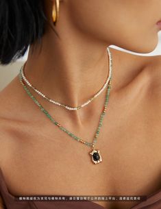 Sterling Silver Green Strawberry Crystal Necklace 15''-17'' Adjustable Reference:        D0304 Material:            Green strawberry crystal;925 silver; black agate Size:                  15''-17'' L; Pendant: 26mm*14mm Color:                 Green; Silver; Yellow; Black Natural green strawberry crystal, clear and refreshing, with the French sense of high-grade black agate pendant, collision a slightly sweet texture. French Beading, Strawberry Crystal, Stackable Necklaces, Green Strawberry, Citrine Pendant, Necklace Beaded, Black Agate, Bead Jewellery, Agate Pendant