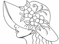 a drawing of a woman's hat with flowers on it