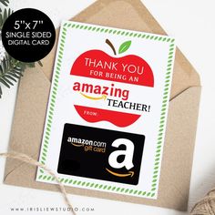 thank you for being an amazing teacher from the amazon gift card with envelope and tag