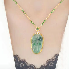 This Natural Emerald Jade stone necklace is expertly crafted from authentic jadeite stone. The unique hue and texture of the stone give this necklace a special look and feel, making it an exquisite jewelry piece. With its unique properties, this piece of jewelry can last a lifetime.

Natural Emerald Jade stone necklace
Chain length: 45CM (+ 5cm adjustable chain)
High quality zinc alloy
Adjustable lobster clasp size - one size fits all
Hypoallergenic, lead and nickel free

If you aren't in LOVE w Lucky Leaf, Beauty Necklace, Necklace Chain Lengths, Women's Jewelry And Accessories, Jade Stone, Natural Emerald, Exquisite Jewelry, Necklace Chain, Stone Necklace